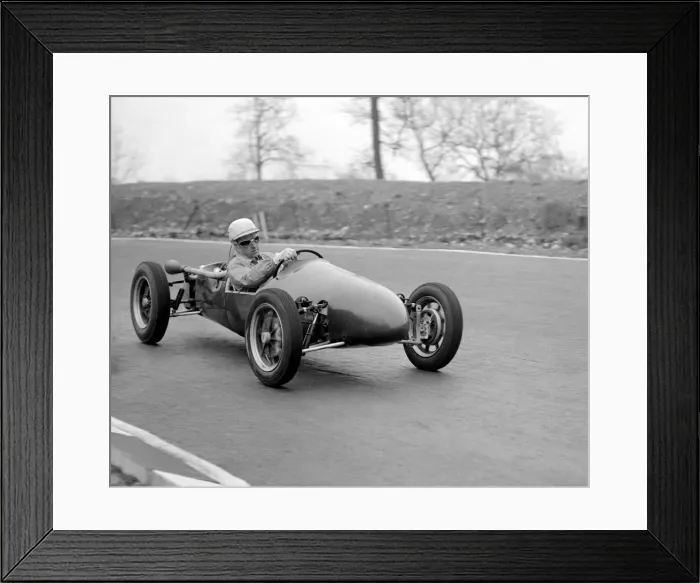 Framed Print : Racing driver Stewart Elroy taking his car for a practice run Circa 1955