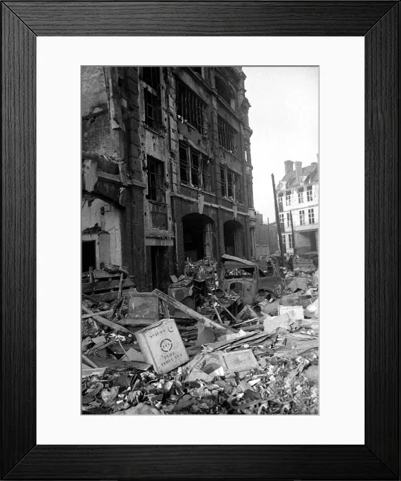 Framed Print : Fire appliances trapped and burnt on night of H. E. Fire blitz Deember 1940 Framed Print : Fire appliances trapped and burnt on night of H. E. Fire blitz Deember 1940