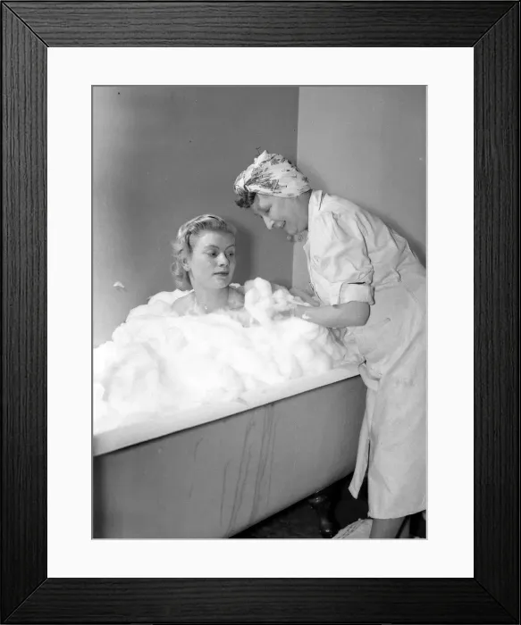 Framed Print : Foam Bath - Mrs F Matthews and Patricia Turner January 1952 Framed Print : Foam Bath - Mrs F Matthews and Patricia Turner January 1952