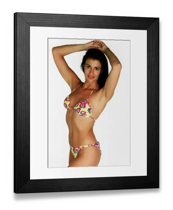Framed Print : A model with a slim figure poses for the Daily Mirror