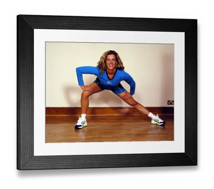 Framed Print : British Olympic runner Sally Gunnell doing exercises Circa December 1998