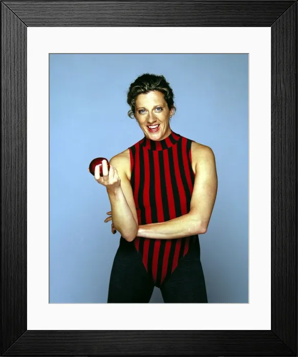 Framed Print : British Olympic runner Sally Gunnell doing exercises Circa December 1998