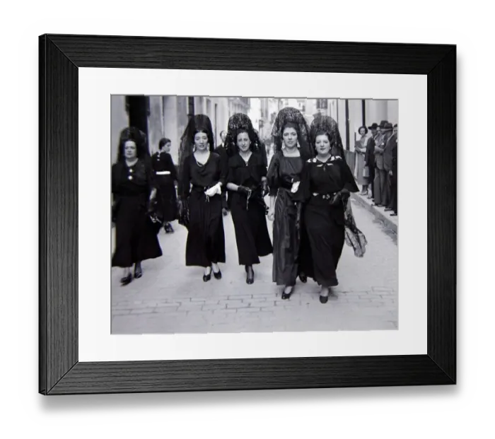 Framed Print : Four ladies of Seville, Spain wearing black dresses Circa 1935 Framed Print : Four ladies of Seville, Spain wearing black dresses Circa 1935