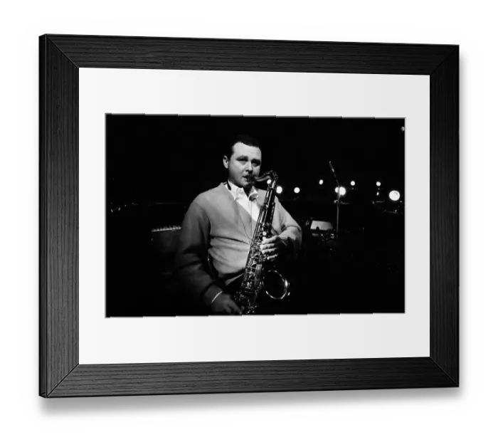 Framed Print : Jazz performer Stan Getz at Ronnie Scotts jazz club. Master tenor saxophonist Framed Print : Jazz performer Stan Getz at Ronnie Scotts jazz club. Master tenor saxophonist