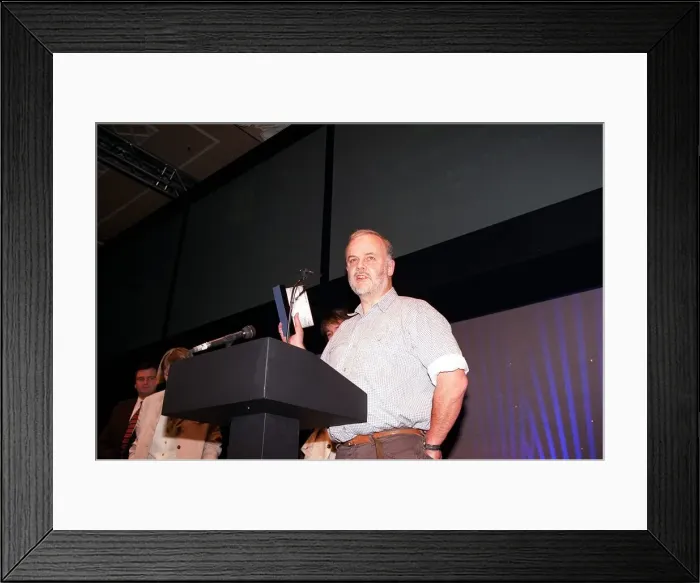 Framed Print : John Peel the DJ receives his award at the Sony Radio Awards Framed Print : John Peel the DJ receives his award at the Sony Radio Awards