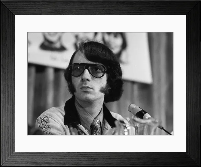 Framed Print : Mike Nesmith member of the 1960s pop group The Monkees at a press confrence in Framed Print : Mike Nesmith member of the 1960s pop group The Monkees at a press confrence in