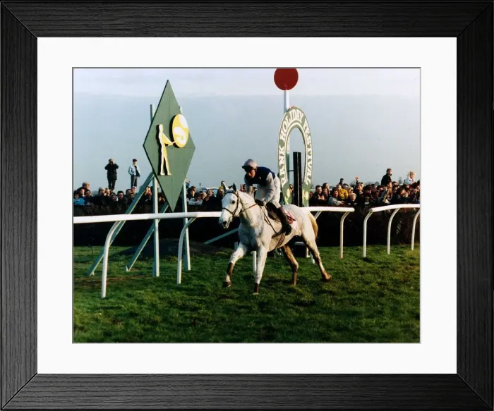 Framed Print : Desert Orchid winning the King George VI chase at Kempton - December 1989 Framed Print : Desert Orchid winning the King George VI chase at Kempton - December 1989