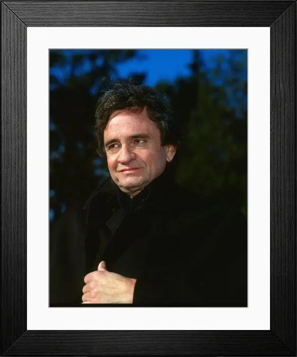 Framed Print : Johnny Cash wearing dark overcoat August 1992 Framed Print : Johnny Cash wearing dark overcoat August 1992