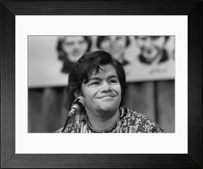 Framed Print : Mickey Dolenz member of the 1960s pop group The Monkees at a press confrence in Framed Print : Mickey Dolenz member of the 1960s pop group The Monkees at a press confrence in