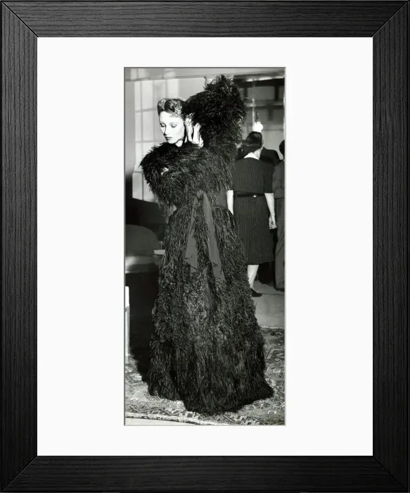 Framed Print : Black ostrich feather Evening Coat - July 1939 Full length and magnificient Framed Print : Black ostrich feather Evening Coat - July 1939 Full length and magnificient