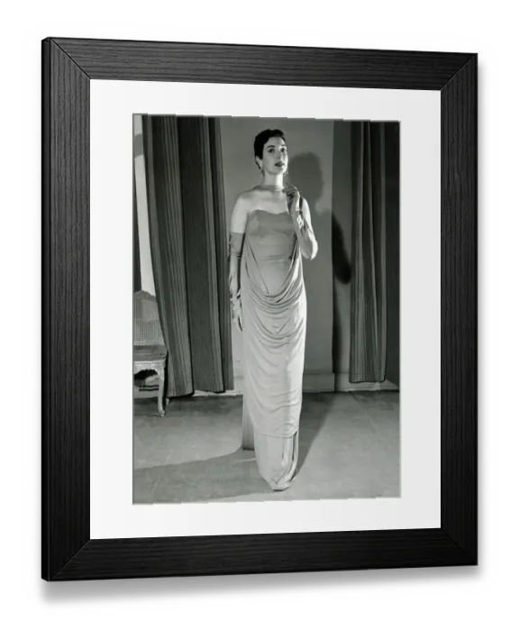 Framed Print : Harnell fashions 1950s - August 1955 Artemus - An Empire line dress in slate blue