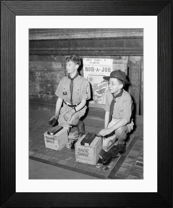 Framed Print : Youth Movement Boy Scouts Bob A Job Week April 1952 Boy Scouts shoe shining for Framed Print : Youth Movement Boy Scouts Bob A Job Week April 1952 Boy Scouts shoe shining for