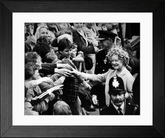 Framed Print : Queen Mother at the Launch of the Ark Royal - Jun 1981 crowds greet her Framed Print : Queen Mother at the Launch of the Ark Royal - Jun 1981 crowds greet her