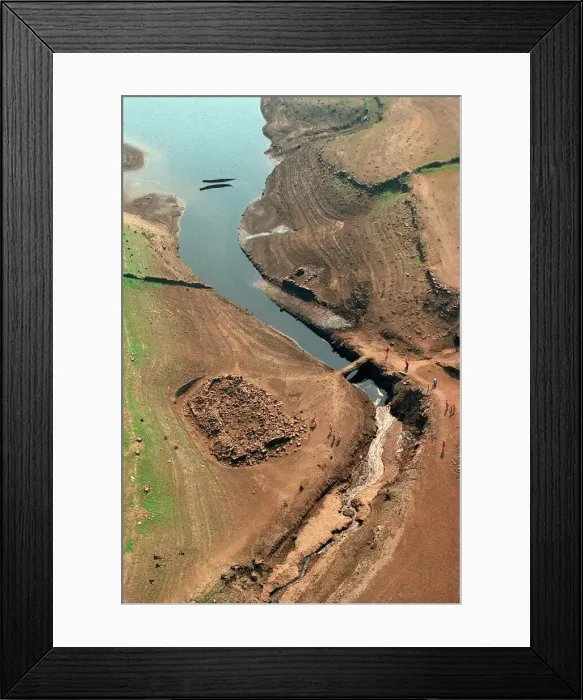 Framed Print : Dried up river bed after summer drought 1995