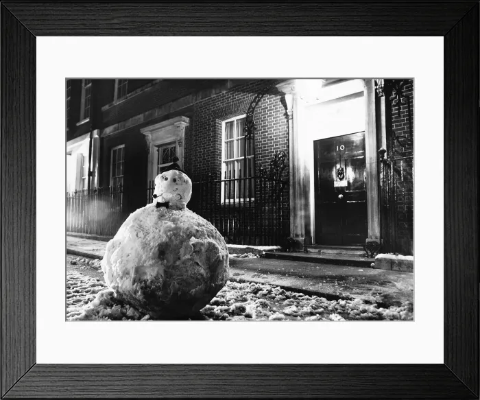Framed Print : weather cold snowman is made outside 10 Downing Street Framed Print : weather cold snowman is made outside 10 Downing Street