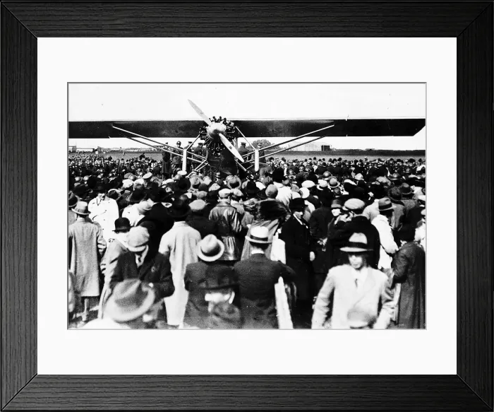 Framed Print : Charles Lindbergh spectators looking at the plane Spirit of St Louis who made the first Framed Print : Charles Lindbergh spectators looking at the plane Spirit of St Louis who made the first