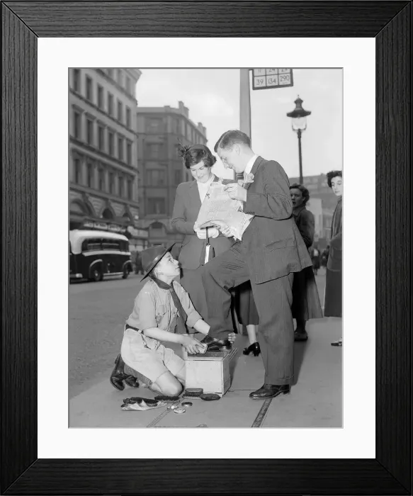 Framed Print : Youth Movement Boy Scouts Bob A Job Week April 1952 Boy Scouts shoe shining for