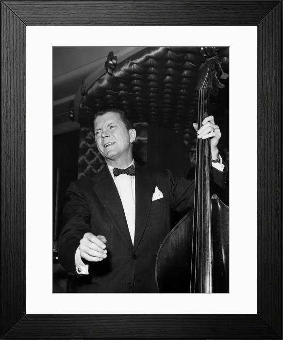 Framed Print : Eddie Condon Jazz musician with double bass 1957