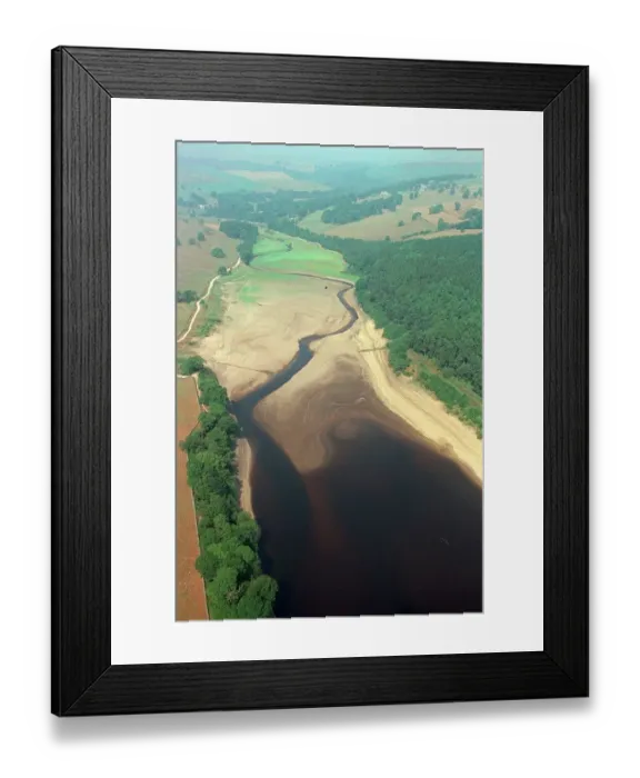 Framed Print : Aerial view of a dried up river during summer drought 1995 Framed Print : Aerial view of a dried up river during summer drought 1995