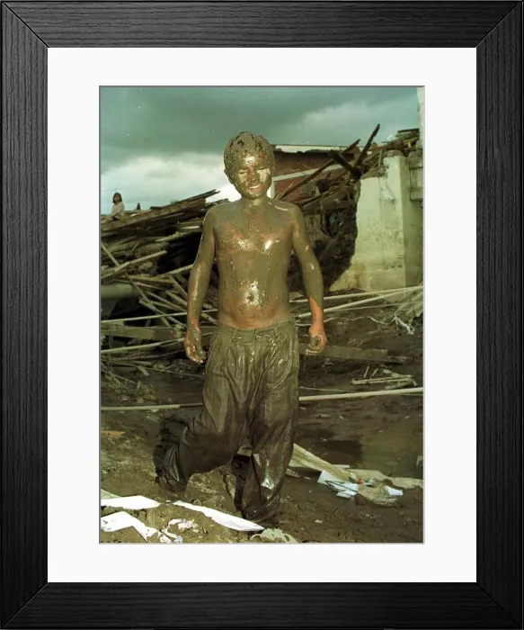 Framed Print : Honduras Hurricane Aftermath November 1998 Melvin boy aged 14 years old caked in