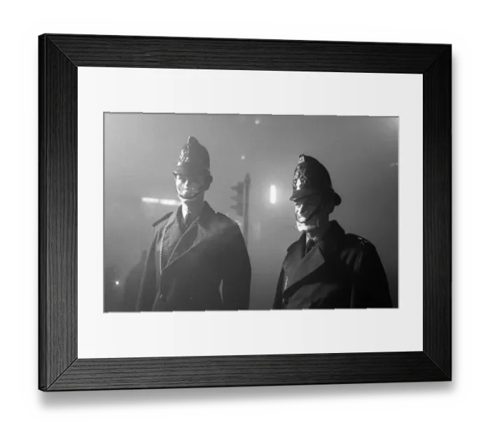 Framed Print : Policeman in smog mask December 1962 PC John Finn right from Snow Hill Police Framed Print : Policeman in smog mask December 1962 PC John Finn right from Snow Hill Police