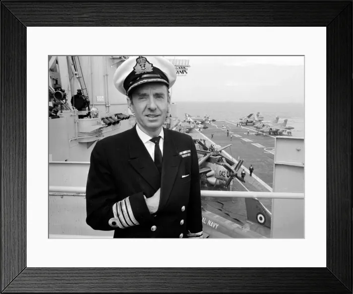 Framed Print : Captain of HMS Ark Royal Captain Lygo on top of the bridge of the aircraft carrier after