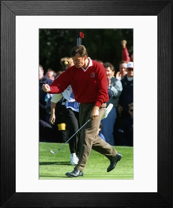 Framed Print : Ryder Cup Europe v USA The Belfry September 1993 Nick Faldo celebrating Framed Print : Ryder Cup Europe v USA The Belfry September 1993 Nick Faldo celebrating