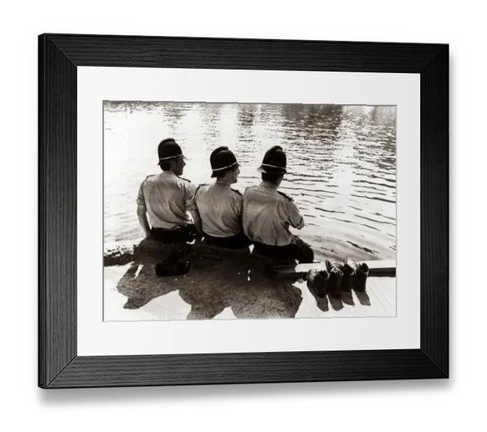 Framed Print : policemen sitting by a river on a hot sunny day... July 1976 summer sun Framed Print : policemen sitting by a river on a hot sunny day... July 1976 summer sun