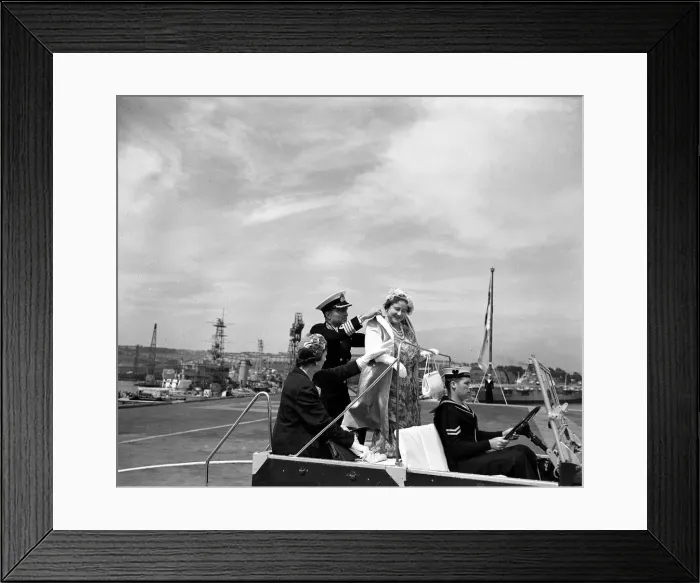 Framed Print : Queen Mother July 1958 on the flight deck of HMS Ark Royal Framed Print : Queen Mother July 1958 on the flight deck of HMS Ark Royal