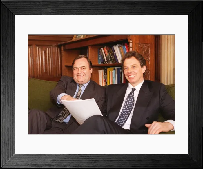 Framed Print : Tony Blair leader of the Labour Party with John Prescott sitting down together looking