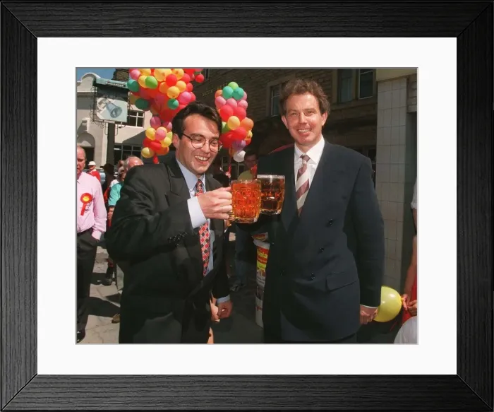 Framed Print : Tony Blair MP getting thirsty whilst working on the campaign trail