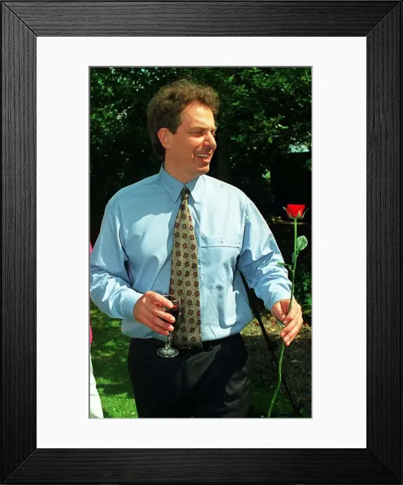 Framed Print : Tony Blair MP at his surprise party at home to mark his first year as Labour leader 1995
