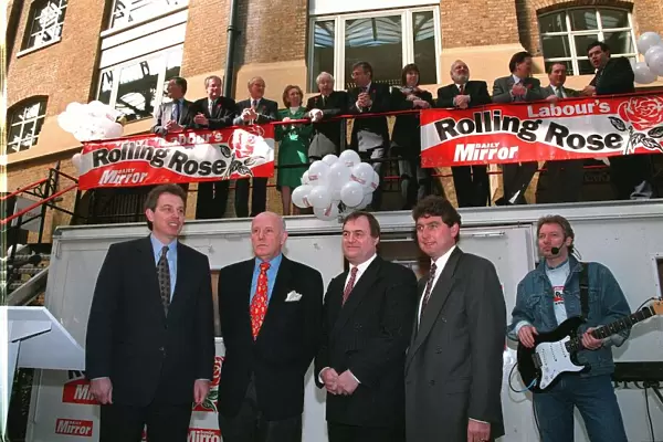 Labour Leader Tony Blair with Colin Myler John Prescott Richard Wilson who launched