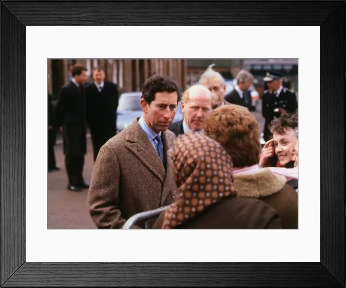 Framed Print : Prince Charles Prince of Wales March 1990 on walkabout talking to the crowd C / T Framed Print : Prince Charles Prince of Wales March 1990 on walkabout talking to the crowd C / T