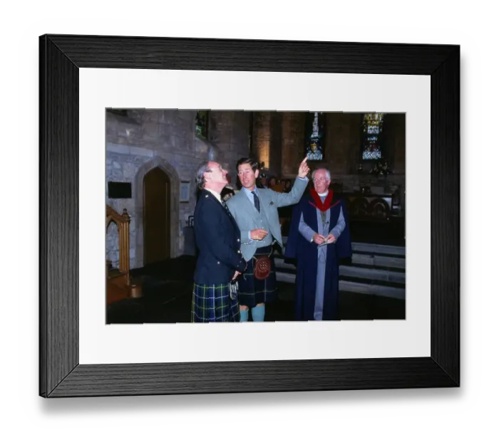 Framed Print : Prince Charles Prince of Wales October 1989 pointing to the roof in a church in Dundee