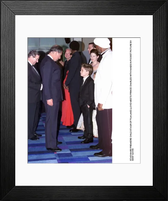 Framed Print : Prince Charles Star Wars premiere London 14th July 1999 Prince of Wales meets Jake
