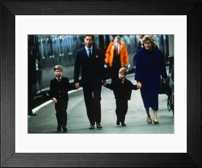 Framed Print : Prince Charles Prince of Wales arriving at Aberdeen Station holding hands with Prince Framed Print : Prince Charles Prince of Wales arriving at Aberdeen Station holding hands with Prince