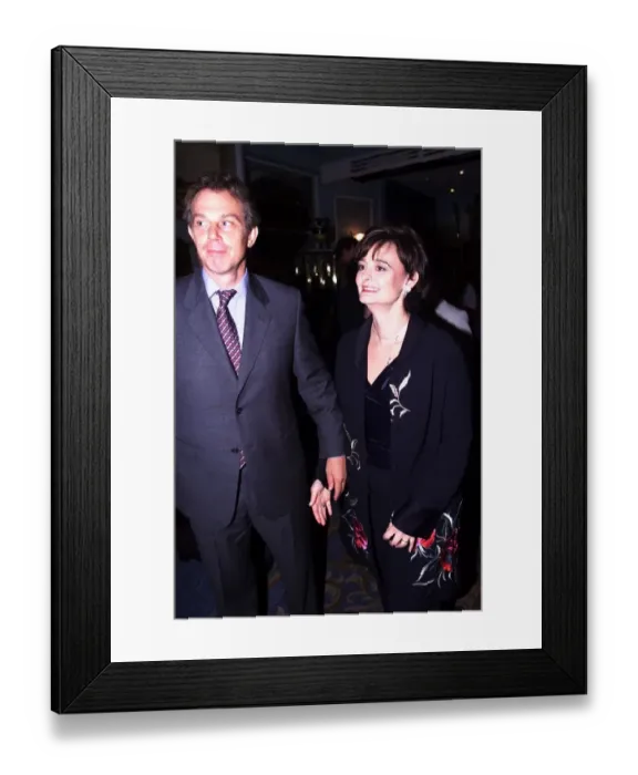Framed Print : Tony Blair MP and Cherie Blair at the Royal Bath Hotel Sept 1999 wearing a Framed Print : Tony Blair MP and Cherie Blair at the Royal Bath Hotel Sept 1999 wearing a