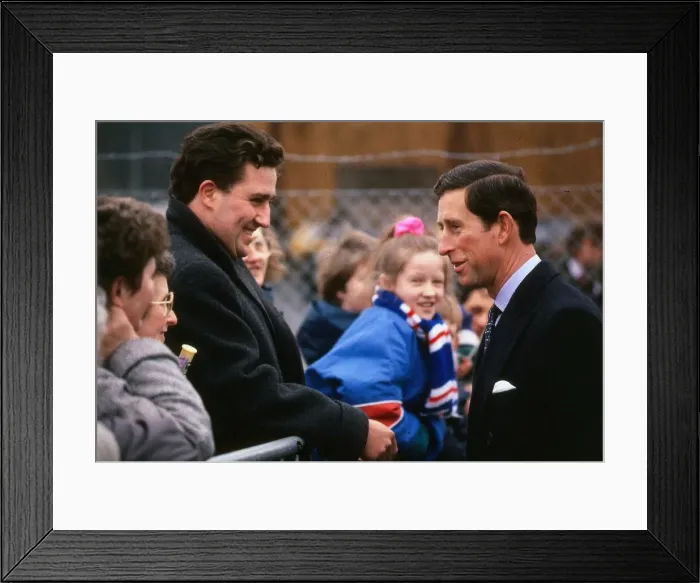 Framed Print : Prince Charles Prince of Wales April 1989 on walkabout in Dumfries shaking hands with a Framed Print : Prince Charles Prince of Wales April 1989 on walkabout in Dumfries shaking hands with a