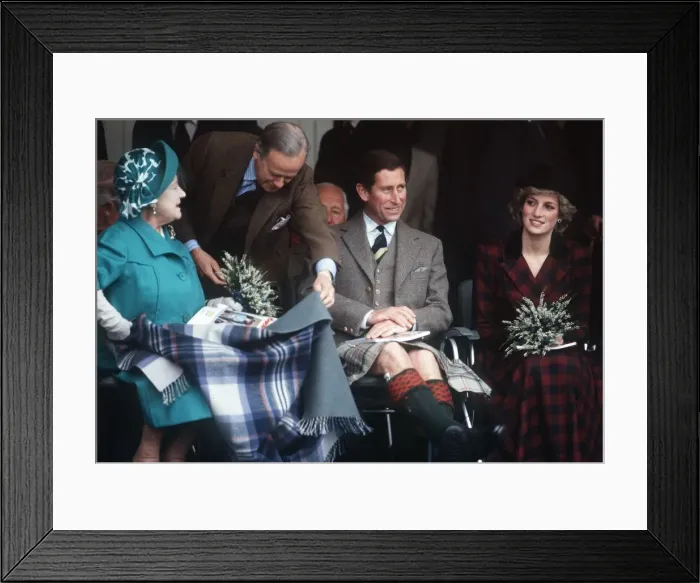 Framed Print : The Queen Mother, Prince Charles and Princess Diana at the annual the Braemar Highland Framed Print : The Queen Mother, Prince Charles and Princess Diana at the annual the Braemar Highland