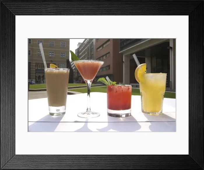 Framed Print : Cocktails. L / r- Orange Mocha Frappuccino, Durden, Ramble and a Long Peach ice Tea Framed Print : Cocktails. L / r- Orange Mocha Frappuccino, Durden, Ramble and a Long Peach ice Tea