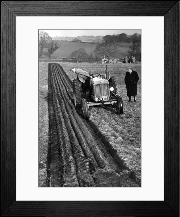 Framed Print : A farmer checks he is straight at the Ploughing and Hedgecutting Association competition Framed Print : A farmer checks he is straight at the Ploughing and Hedgecutting Association competition
