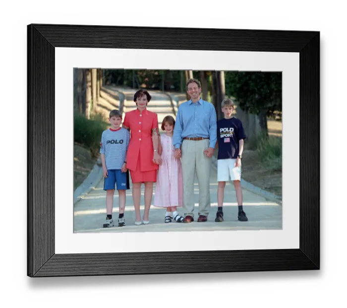 Framed Print : Tony Blair and wife Cherie and family on holiday Italy August 1997 where they are