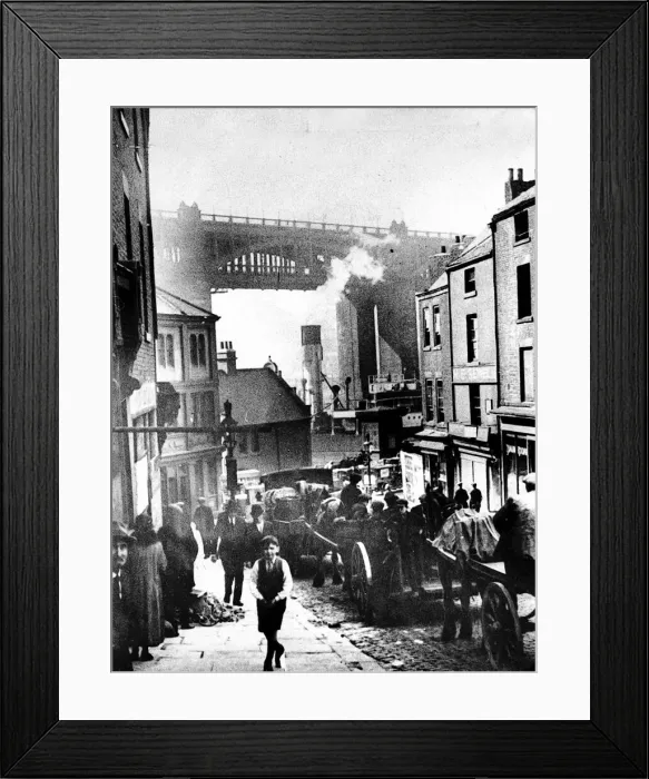 Framed Print : The Bottle Bank, Gateshead in the early days of the century when the traffic was horse