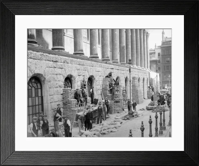 Framed Print : Sandbags being piled up around the Town Hall in Birmingham during the war Framed Print : Sandbags being piled up around the Town Hall in Birmingham during the war