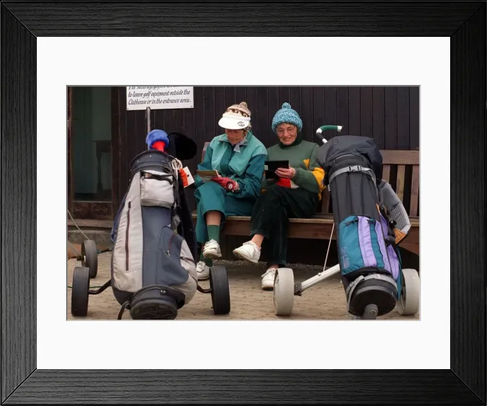 Framed Print : Sport - Golf - Royal Porthcawl - A general shot of golfers checking their scores after Framed Print : Sport - Golf - Royal Porthcawl - A general shot of golfers checking their scores after