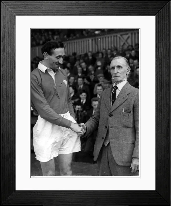 Framed Print : Sport - Rugby - Two of the greatest players to represent Wales shake hands at St Framed Print : Sport - Rugby - Two of the greatest players to represent Wales shake hands at St