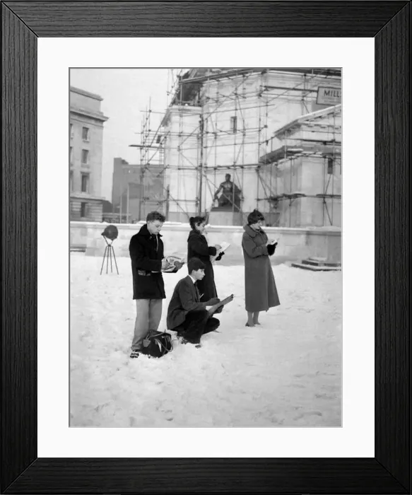 : Four students from the Birmingham College of Art and Crafts stand sketching at the Civic : Four students from the Birmingham College of Art and Crafts stand sketching at the Civic