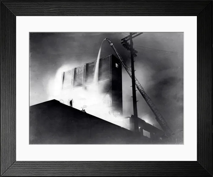 Framed Print : A fire blazes at the Cold Storage building, Adam Street, Cardiff