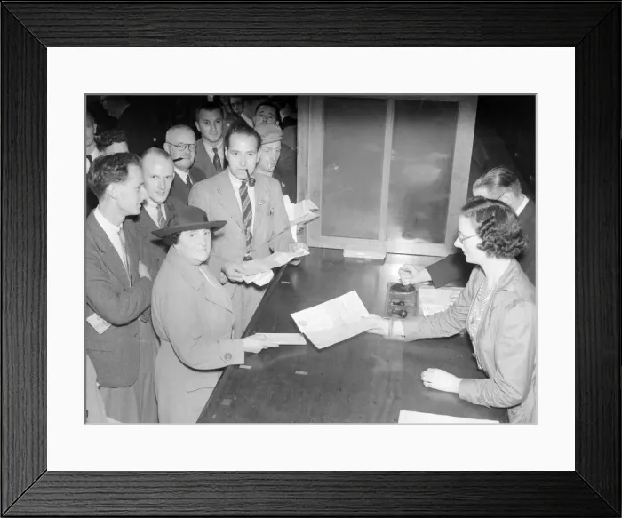 Framed Print : Petrol Rationing in Birmingham September 1939 People queue for petrol